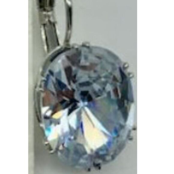 NWT - Large Oval Cut Cubic Zirconia Silver Earrings Lever Backing - Nickel Free - Picture 4 of 7